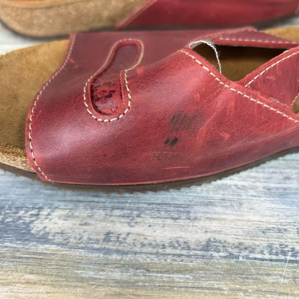 Sergio Tomani Sandals Size 40 Red Leather Cork ‎ Womens